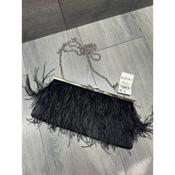 INC International Concepts CARLYN Feather Pouch Clutch Evening Bag Black B000376 - Picture 5 of 8